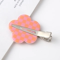 Detailed close-up of a pink checkerboard floral hair clip with a metal duckbill attachment - 13# Pink Orange Checkerboard Flower / 4.7cm