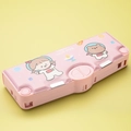 Pink multi-functional kids pencil case featuring astronaut design and pop-out compartments - Pink Cute Girl