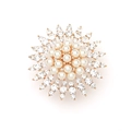 Bohemian gold floral brooch with white imitation pearls and sparkling crystal rhinestones - Adjustable Open / White KC Gold