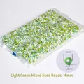 Light green 4mm glass seed beads in bulk packaging for DIY jewelry making and crafts - Light Green Tones Mixed 4mm