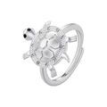 Macro shot of a silver sea turtle ring with cubic zirconia inlay and adjustable band - Silver Tortoise