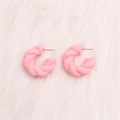 Chunky pink C-shape twisted hoop earrings in matte acrylic for a minimalist bold look - Light Pink Twisted
