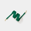 Dark green leather adjustable shoulder strap with gold swivel hooks and metal studs - Green Webbing with Gold Buckle
