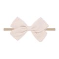 Sweet beige linen baby headband with a large bow detail on a soft nylon band - Beige