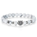 White marble bead owl bracelet with vintage silver charms for couples - White Howlite Bracelet