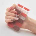 Self-adhesive nail stickers in warm brown and gray with 3D laser gold patterns, model CQJ-054 - Red Brown White Line Gold Silver Glitter Style (DQ3-054)
