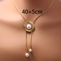 Collana a strati in acciaio dorato con perle e dettaglio della lunghezza 40+5cm - Stile Semplice con Perle Infilate