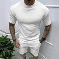 Ensemble d'été homme t-shirt et short en maille gaufrée, tenue de sport décontractée - S / Blanc