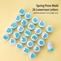 Set of 26 light blue lowercase alphabet spring-press cookie cutters for fondant and clay - 26 Lowercase Letters Spring Press Mold