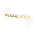 Écharpe de graduation en satin blanc avec lettrage doré I Graduated et icônes - Écharpe de Graduation en Satin Blanc - I Graduated (Écharpe 1)