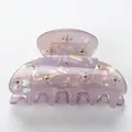 Lavender pearlescent hair claw clip with purple rhinestones and golden bead accents - Lavender