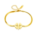 Gold stainless steel snake chain bracelet featuring a minimalist lucky clover pendant - Gold Bracelet