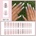 Long coffin french nails in nude and white with colorful rhinestones, model SGCY-252 - SGCY-252 / Glue Type