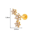 Titanium flower labret stud with three sparkling crystals and golden finish measurements - Gold Triple Flower Cluster Style (T2522-8#金) / 1.2*8mm