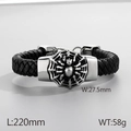 Bracciale da uomo in pelle nera intrecciata con ragno argentato e ragnatela punk - Ragnatela d'Argento (KB32821-D)