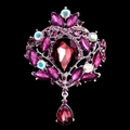 Detail of vintage style brooch with purple teardrop crystals and silver alloy base - Purple