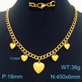 Gold-plated stainless steel multi-heart pendant necklace with Cuban chain on neck bust - Gold (KN287538-Z)