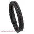 Bracciale in pelle intrecciata nero e marrone con chiusura magnetica in lega, lungo 21 cm - 21cm / Marrone Nero