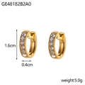 Elegant gold U-shaped hoop earrings with sparkling pave zircon stones, 16mm outer diameter - Gold White Rhinestone (GE48182B2A0)