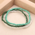 Three-piece handmade bead bracelet set in turquoise, dark green, and clear white colors - Style 24-3pcs Teal Green