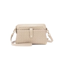 Beige woven leather crossbody bag with a single shoulder strap and gold-tone metal hardware - Off White
