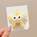 Barrette étoile en peluche jaune avec de grands yeux et une texture douce - Environ 6cm / 7# Pince à Cheveux Étoile avec Nez Rond Café