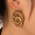 Boucles d'oreilles créoles doubles en acier doré 18 carats avec anneaux lisses et perlés - Double Créole Vintage Imbriquée Texture Perles (BJGE0727)