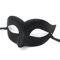 Elegant black half-face masquerade mask with embossed patterns and side ribbons - Little Beauty / Matte Black