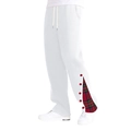 Dettaglio dei pantaloni bianchi con spacco laterale, fodera scozzese rossa e bottoni - S / Bianco