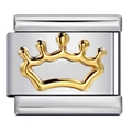 Maillon de bracelet italien en acier inoxydable avec motif de couronne dorée - Couronne Dorée-Y513