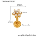 Golden titanium alloy flower stud with zircon stone and precise size measurements - Gold Lip Stud (T016)
