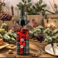 Christmas wine bottle cover with red plaid pattern and brown faux fur collar decoration - Red Plaid Style