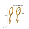 Macro view of gold 18K stainless steel lightning bolt earrings with size details - Lightning Style (TE6342-G)