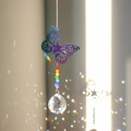 Purple butterfly suncatcher with colorful beads and crystal prism casting rainbows - Colorful Gold Flying Butterfly
