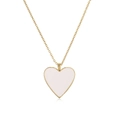 Close-up of golden fine chain necklace with a white enamel heart pendant detail - White