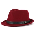 Classic burgundy wool felt fedora with black leather band and gold metal M logo detail - Wine Red-Black Belt
