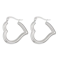 Polished silver heart shaped geometric hoop earrings in premium stainless steel - Steel Color Large Heart Hoop (N-459)