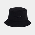 Detailed close-up of white mama embroidery on a black cotton bucket hat for women - M (56-58cm) / Black