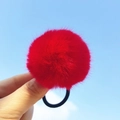 Fuffy red faux mink fur ball hair tie with high elastic band for autumn winter - Red