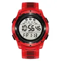 Digital sport watch in red with large LED display and multi-functional step counter - Red