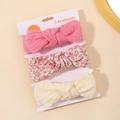 Set of 3 baby floral and solid color headbands in pink and beige cotton fabric - Set of 3 / Pink Red Floral Beige Set (3G)