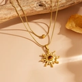 Collana a doppio strato in maglia serpente dorata con pendente sole e occhio di tigre - Pietra Occhio di Gatto con Motivo a Sole Dorato (K707)