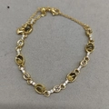 Bracelet plaqué or 18k avec pierres ovales en résine brune et diamants blancs brillants - Or-Blanc-Vert (Plaqué Or)