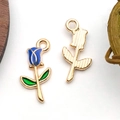 DIY rose pendant with blue and green enamel and golden finish for necklaces - Rose Flower (11966)