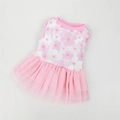 Detailed close-up of pink cherry blossom pet dress with breathable double-layer tulle skirt - M / Top And Bottom / Pink