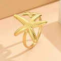 Minimalist golden starfish open ring with double sea star textured design for women - J03317 / Gold