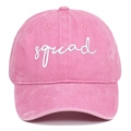 Pink washed cotton baseball cap with white squad embroidery and vintage distressed finish - Adjustable / Pink