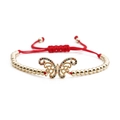 Adjustable red rope bracelet with gold beads and colorful zircon butterfly pendant - Gold Butterfly Copper Beads Red Rope