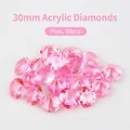 Set of 20 pink 30mm acrylic crystal diamonds with brilliant cut for decoration - 30mm (Pink)
