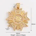 Golden star-shaped jewelry pendant with white zircon stones and size measurements - Gold Octagonal Starburst Full Zircon
